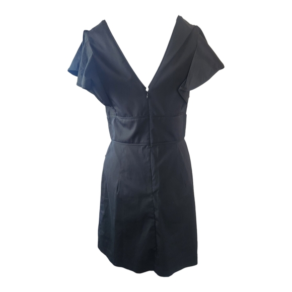 MILLY Deni Mini Dress 10 Black Poplin Flutter Sleeve Plunge Neckline Party - Picture 7 of 11
